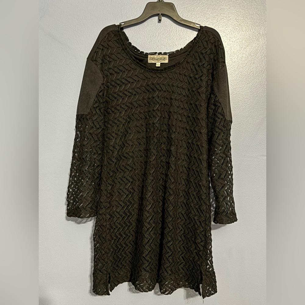Women’s Black Mini Dress or Tunic Lined Cool Pattern Size Large Funky Fun